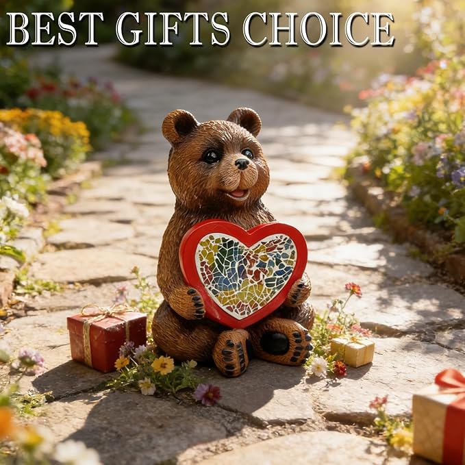 Solar Bear Garden Statues Decor for Outdoor, Brown Bear Figurine Lights for Lawn Patio Yard Decoration - Unique Christmas Housewarming Gift for Grandma Wowen Mom