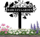 Custom Metal Garden Sign with Flowers, Personalized Garden Metal Stake with Birds, Flower Garden Name Decor, Custom sign for Outside, Customized Gardening Decoration, Yard Art, Gift for Mom, Grandmom
