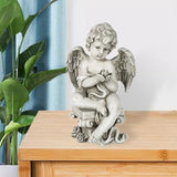 Fenteer Heavenly Statue for Outdoor Lawn Decoration, Angel Holding Bird, 22x34cm