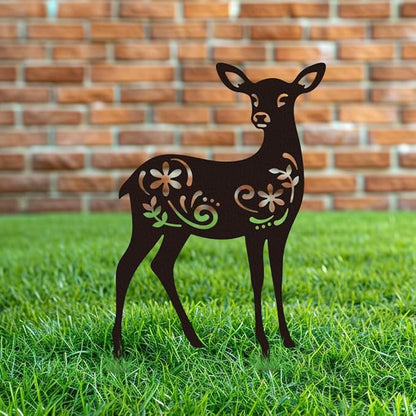 WADORN Deer Metal Outdoor Statues Silhouette, Reindeer Metal Decorative Garden Stakes Funny Animal Flower Silhouette Outdoor Stakes Decor for Garden Hugger Backyard Patio Lawn Art Outdoor Decor
