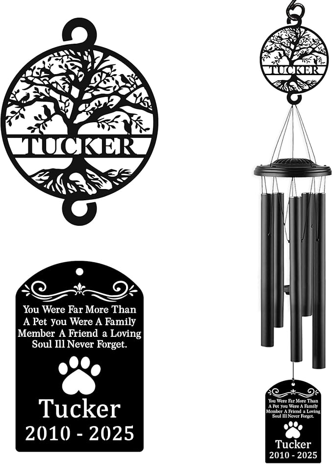 Personalized Pet Memorial Wind Chime-37'' Tall with Laser Cut Metal Signs，loss of dog sympathy gift，Pet Remembrance Gift in Memory of Dog Cat，loss of dog sympathy gift