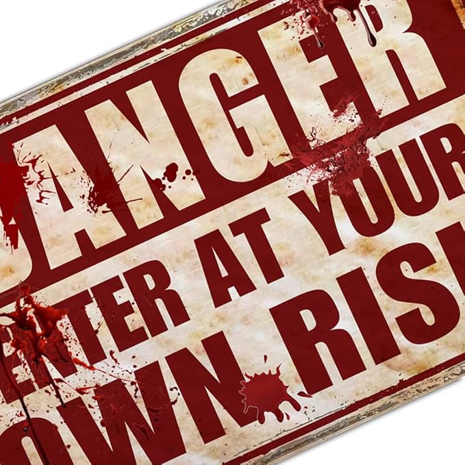 Halloween Decorations Outdoor Scary Metal Sign Halloween Bloody Horror Signs For Party Enter At Your Own Risk 12"x8"
