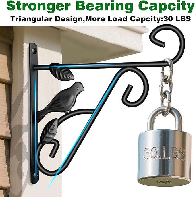 AMAGABELI GARDEN & HOME 4 Pack Hanging Plant Brackets Outdoor 10 inch Metal Fence Wall Plant Hanger Hooks for Hanging Flower Baskets Bird Feeders Lanterns Wind Chimes Rust-Resistant Black