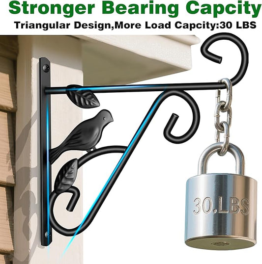 AMAGABELI GARDEN & HOME 4 Pack Hanging Plant Brackets Outdoor 10 inch Metal Fence Wall Plant Hanger Hooks for Hanging Flower Baskets Bird Feeders Lanterns Wind Chimes Rust-Resistant Black