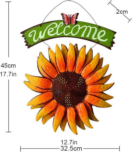 Outdoor Statue Garden Sculpture Garden Statue Outdoor Metal Sunflower Sunflower Welcome Sign Garden Decoration for Outdoor Patio