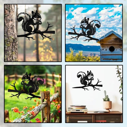 WADORN Squirrel on Branch Metal Yard Art Decor, Squirrel Stainless Steel Outdoor Tree Silhouette Stake for Tree Yard Garden Patio Animal Outdoor Decor Gift for Housewarming Home Art Decor