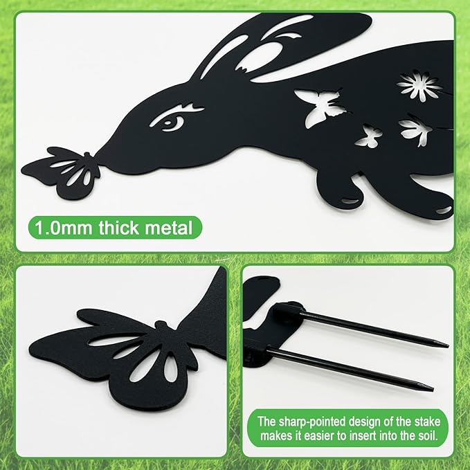 Easter Decorations Outdoor,2 Pack Metal Silhouette Bunny Garden Decor,Rabbit Yard Art Stakes for Yard,Lawn,Patio,Easter Gifts for Women