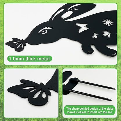 Easter Decorations Outdoor,2 Pack Metal Silhouette Bunny Garden Decor,Rabbit Yard Art Stakes for Yard,Lawn,Patio,Easter Gifts for Women