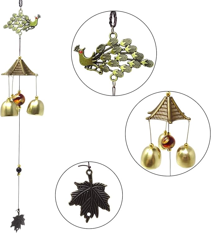 Honbay Vintage Feng Shui Wind Bell Lucky Wind Chime for Home or Garden Decoration (Peacock)