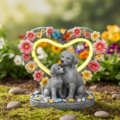 Solar Garden Statue - Heartwarming Dog Mom & Puppy Figurine with Glowing Heart - Outdoor Decor for Patio, Lawn, Yard, Porch - Housewarming, Birthday, Christmas, for Mom Women Grandma