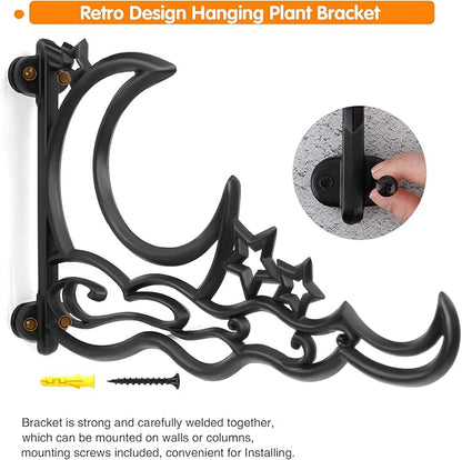 2pcs 13 Inch Heavy Duty Hanging Plant Brackets, Sun Moon Star Metal Hanging Hook Wall Art Décor Outdoor Indoor, Durable Rust-Resistant Plant Hanger Hook for Hanging Plants Birdhouse Lantern Wind Chime