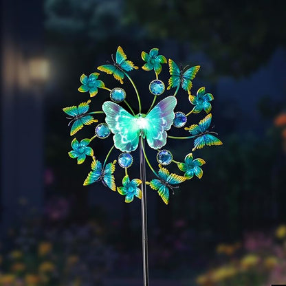 46" Butterfly Solar Outdoor Windmill Led Garden Wind Spinner, Sapphire Kinetic Wind Spinner Outdoor Decor, Wind Sculpture Yard Art for Patio, Lawn & Garden