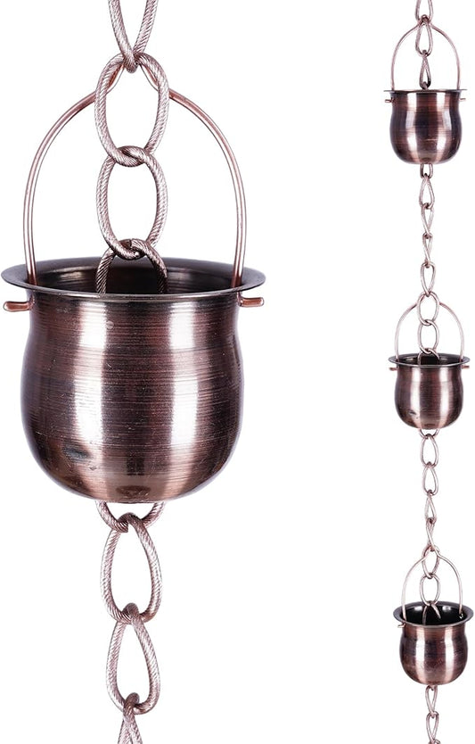 DUSVALLY Rain Chains Decorative and Cups Replace Gutter Downspout for Home Garden Patio Outdoor Decor and Gutters, 8-1/2 Length, Pot