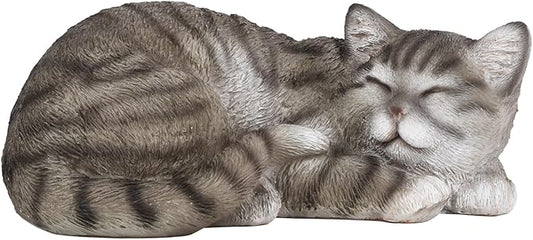 Elenon Cat Garden Statue Decorative for Yard, Grey Tabby Sleeping Cat Figurines Home Lawn Decor, Patio Kitten Tuxedo Statues Pets Memorial Ornament for Cat Lovers