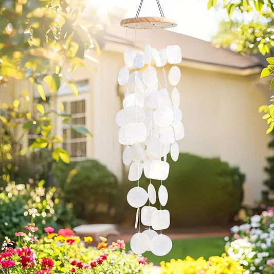 MUMTOP Shell Wind Chimes for Outside Clearance, Tropical White Capiz Shell Wind Chime for Patio,Indoor,Outdoor,Garden,Yard,Coastal,Beach Decor or Gifts for Women,Girl