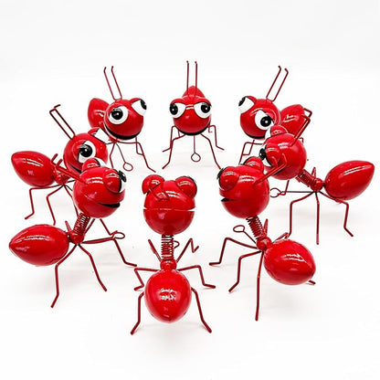 Cruis Cuka Metal Yard Art Garden Decor for Outside Cute Ants Yard Decorations Outdoor Lawn Ornaments Backyard Gifts for Mom - Set of 8（All Red）
