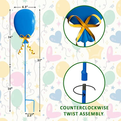 32" Decorative Garden Stakes Set of 4, 3D Metal Balloon Yard Art, Rustproof Metal Garden Decor & Yard Decorations Outdoor, Metal Flowers for Outside in 4 Colors (Blue, Pink, Red, Yellow)