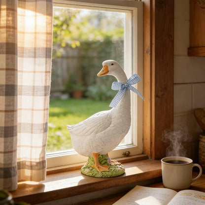 DiliComing Porch Goose Statue Outdoor Decor - 12 Inch Resin Garden Goose Statues Weatherproof Lawn Sculpture for Front Porch Yard Patio Gifts for Grandma Mom Women