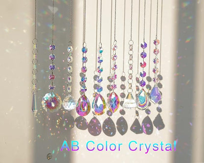 KANPURA 9 PCS Crystal Rainbow Suncatchers, Hanging Crystals Sun Catchers with Chain for Windows, Colorful Suncatcher Prism Pendant Hanging Crystals for Home Christmas Tree Decor