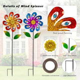 2 Packs Wind Spinners Outdoor, Metal Wind Sculptures & Spinners with Stake, Colorful Flower Windmill for Yard Patio Lawn Garden Decor, 36 x 9 Inches