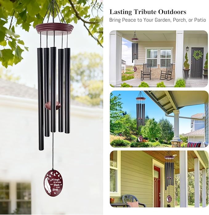 Memorial Wind Chimes for Loss of Loved One, 33.5" Sympathy Wind Chimes with Feather & Butterfly Remembrance Sail, Deep Tone Bereavement Gift for Loss of Mom Dad, Outdoor Garden Decor