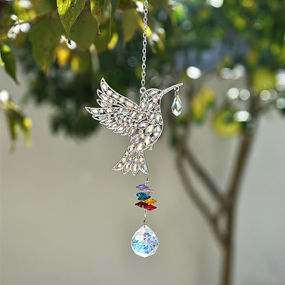Hanging Silver Hummingbird Suncatcher, Crystal Hummingbird Suncatcher with Rainbow Prisms, Bird Decoration, Home Decoration, Birthday Gift