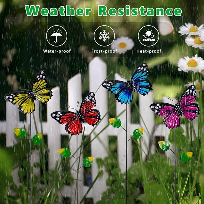 4 Pack Butterfly Decorative Garden Stakes,Metal Colorful Butterfly Garden Decor,Yard Art Spring Decor for Outdoor Porch Lawn Pathway