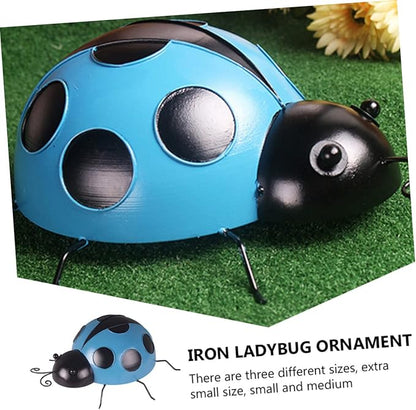 Holibanna 3pcs Simulation Ladybug Decorations for Garden Iron Art Ladybug Statues Outdoor Decor for Home Villa Courtyard Garden Ornaments