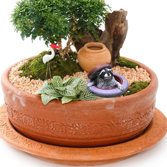 OULIGET Raccoon Garden Statue Ornament,Miniature Simulation Small Animal Resin Sculpture,Cute Flower Pot Fairy Garden Micro Landscape Accessories, Lifelike Decor for Yard Patio