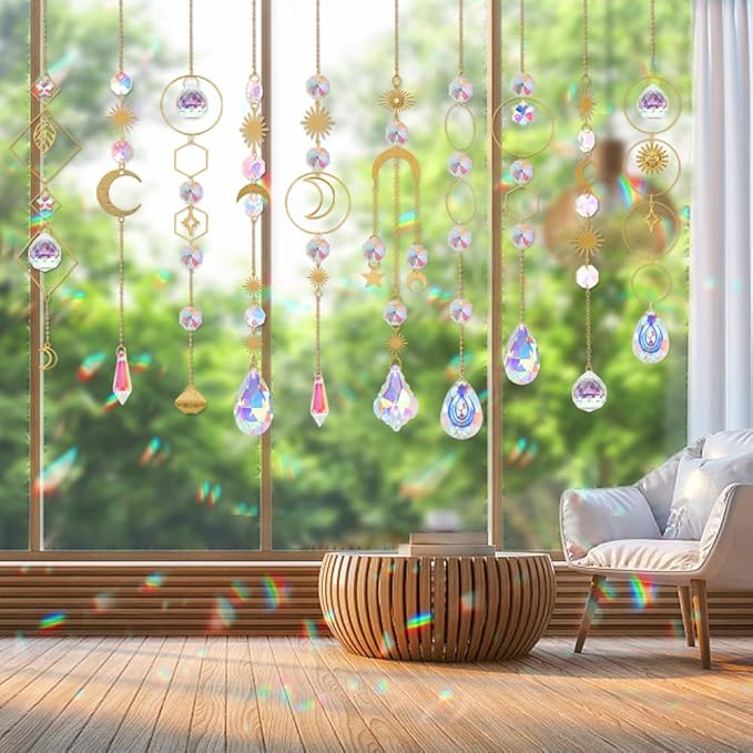 HYBEADS 200 pcs DIY Sun Catchers Making Kits Craft for Adults Crystal Suncatchers Supplies Stained Glass Window Hanging Prism Indoor Outdoor Garden Xmas Decor with Rainbow Maker Pendants Chains