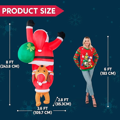 Joiedomi Hanging Christmas Inflatables Outdoor Decoration, Blow Up Climbing Santa with Dog, Christmas Blow Up Yard Decorations with Build-in LED for Xmas Party, Garden, Lawn, Roof Decor