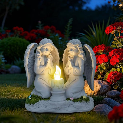 Solar Angel Garden Statue Outdoor, Praying Angel Statues Solar Figurine Lights Outdoor Waterproof, Resin Angel Sculpture for Garden Yard Lawn Grave Cemetery Decor, Gift for Mom Grandma Women (Praying)