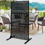 Metal Privacy Screen, 72" H x 36" W Freestanding Privacy Screens, Patio Decorative Metal Fence Panels with Stand, Portable Divider Screens, for Backyard/Patio/Deck (Black-Rhombic, 72''H×36''W)