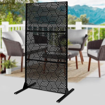 Metal Privacy Screen, 72" H x 36" W Freestanding Privacy Screens, Patio Decorative Metal Fence Panels with Stand, Portable Divider Screens, for Backyard/Patio/Deck (Black-Rhombic, 72''H×36''W)