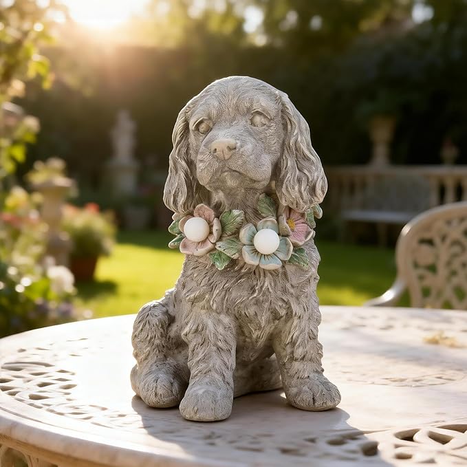 Garden Statue Dog Memorial Gifts - Yard Art Decoration with Solar LED Lights Waterproof Resin Garden Figurine Decor for Outdoor Patio Yard Lawn Ornament