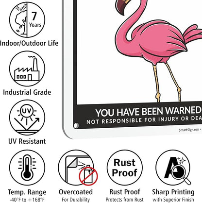 SmartSign Funny Beware Of Flamingos Warning Sign - 10"x7", 40 mil Laminated Rust-free Aluminum - Metal Signs for Women Bedroom, Outdoors, Yard, Patio, Gifts, Cafe - Pink Flamingos Theme, Made in USA