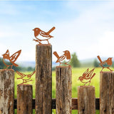 6 Pcs Robins Fence Decor, Outdoor Garden Metal Bird Decoration, Metal Art Ornament for Yard, Double-Side Design