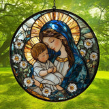 Virgin Mary Acrylic Suncatcher Stained Glass Effect Window Car Hanging Christmas Ornament Indoor Outdoor Decor Garden Memorial Sun Catcher for Family Christmas Jesus Gift for Women Mom Grandma