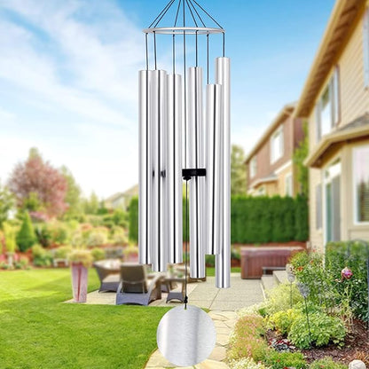 ASTARIN Premium 45-Inch Deep Tone Wind Chimes with 6 Metal Tubes - Elegant Memorial Chime for Mom, for Housewarming and Christmas Silver