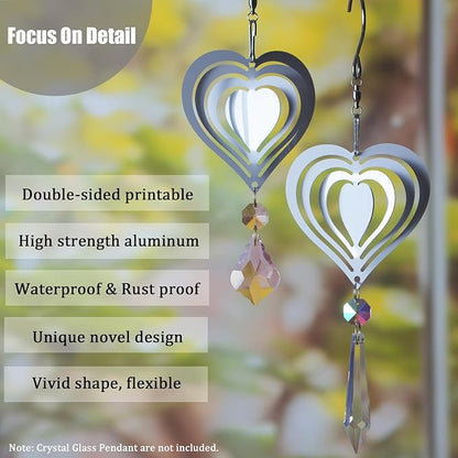 12 Pack 3inch Sublimation Wind Spinner Blanks 3D Aluminum Metal Wind Sculpture Kinetic Spinners for Yard Garden Indoor Art Ornaments Xmas Hanging Decoration (Heart)