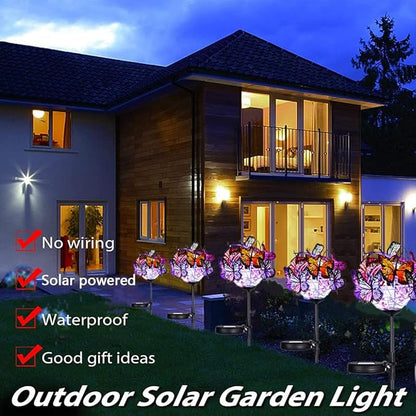 Weepong Outdoor Solar Lights 2 Pack, Solar Garden Lights with 18 Butterflies Decoration Outdoor Lamps, Waterproof Butterfly Flower Lights for Patio Yard Lawn Garden Decor, Gifts for Mom Women