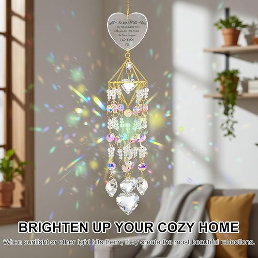 Sisters Gifts from Sister Birthday Gifts for Sister Crystal Suncatchers Window Hanging Wind Chime Garden Rainbow Sun Catchers Indoor Outdoor Decor Handmade Gold Plated Unique Memorial Birthday