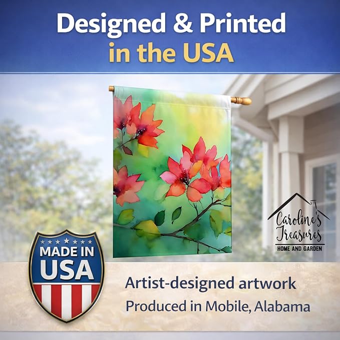 Caroline's Treasures Missouri Hawthorns in Watercolor House Flag Large Porch Sleeve Pole Decorative Outside Yard Banner Artwork Wall Hanging, Polyester, House Size, Multicolor