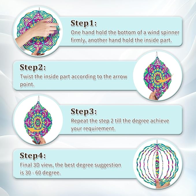 Multi Color Mandala Wind Spinners Outdoor, Hanging Wind Spinner for Garden Decoration, 8 inch 3D Stainless Steel Metal Wind Sculpture for Indoor/Outdoor Decor