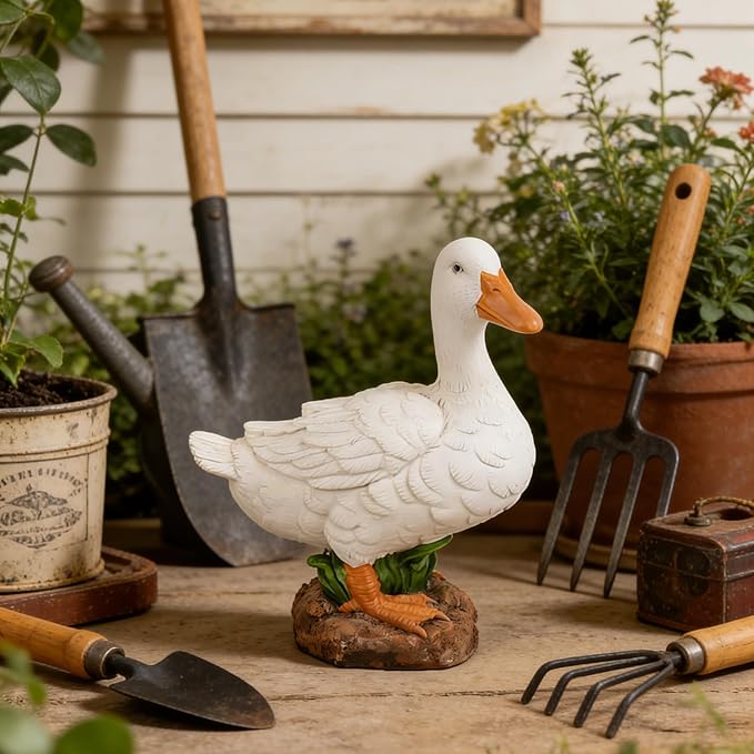 Porch Duck Statue Outdoor Decor,5.6''(H) White Duck Garden Sculptures for Yard Lawn,Resin Animal Figurines Home Patio Art Decorations