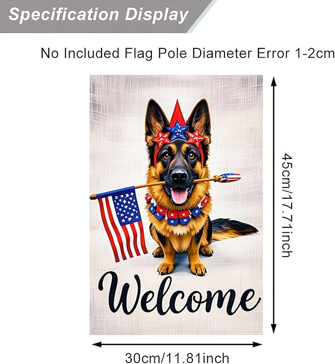 BlissYard Welcome Patriotic German Shepherd Garden Flag 12x18 Inch Double Sided Vertical Polyester Small Yard Flag American Flag Dog Outdoor Decor Lawn Garden Banner 4th of July Independence Day Decoration