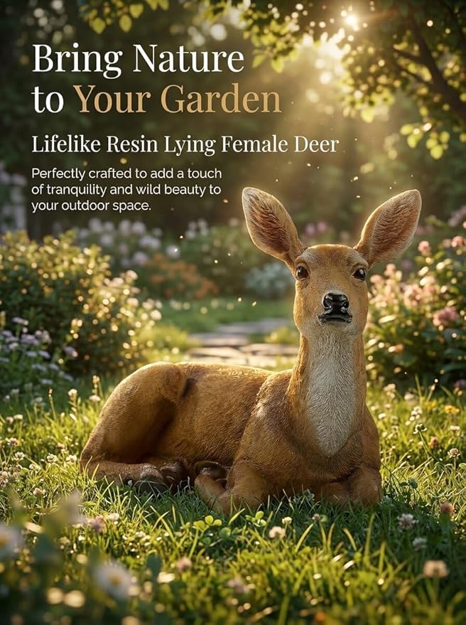 XTAPAN Resin Doe Statue Figurines Female Deer Animal Sculpture Gift Home Decor,Office or Outdoor Garden Statue Woodland Decoration