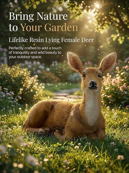 XTAPAN Resin Doe Statue Figurines Female Deer Animal Sculpture Gift Home Decor,Office or Outdoor Garden Statue Woodland Decoration