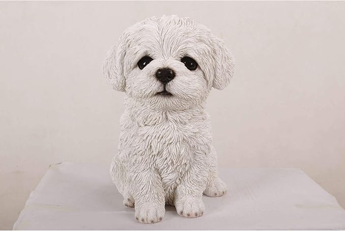 6.75" White and Black Outdoor Maltese Puppy Figurine
