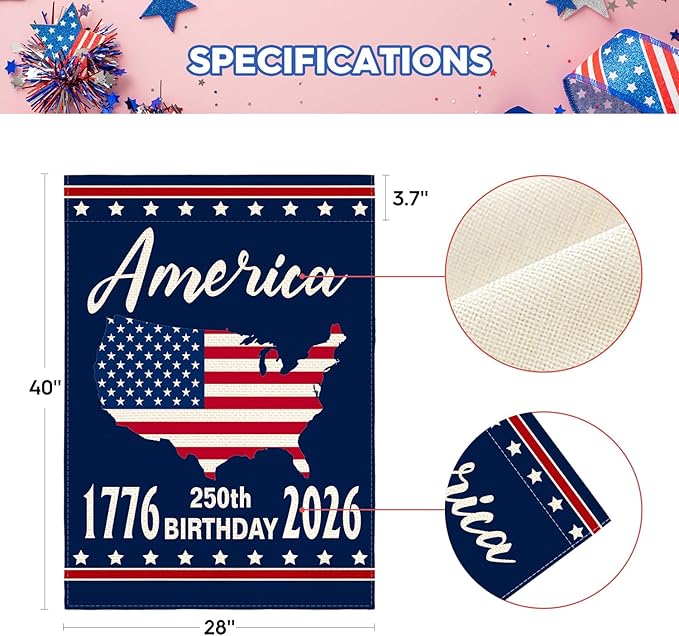 AVOIN colorlife 1776-2026 America 250th Anniversary Patriotic House Flag 28x40 Inch Double Sided Outside, 4th of July American 250 Years Yard Outdoor Decoration